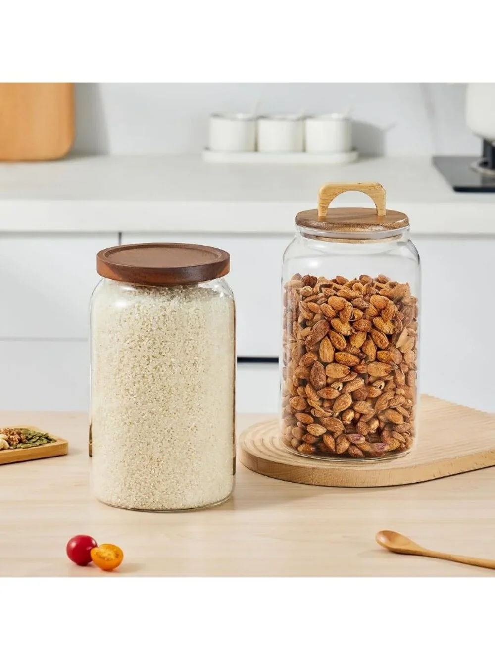 Large Glass Candy Jars with Wooden Lids - 1 Gallon Airtight Storage Canisters, 2